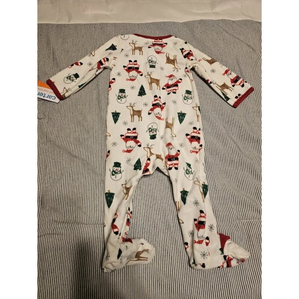 Carter's  Baby Santa Christmas Fleece Footed Pajama Zippered 3M NWT